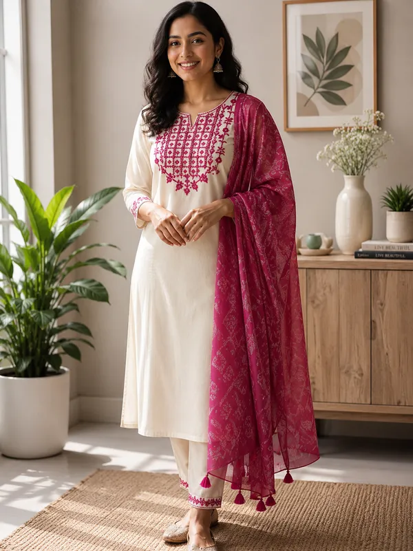 Off_White_Embroidered_Straight_Kurta_Set_For_Women