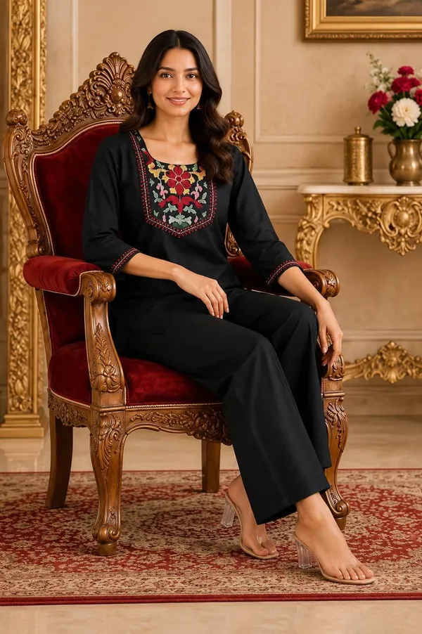 Black_Embroidered_Straight_Kurta_Pant_Set_for_Women