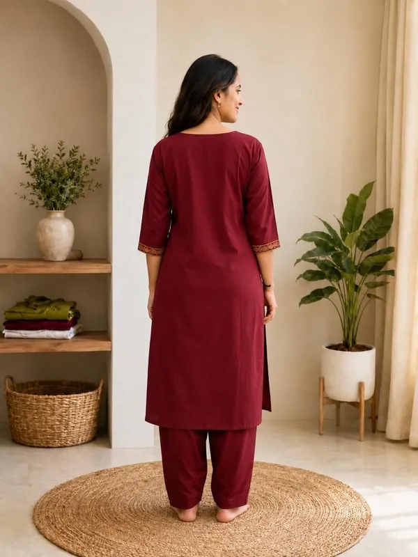 Maroon_Embroidered_Straight_Kurta_Set_for_Women