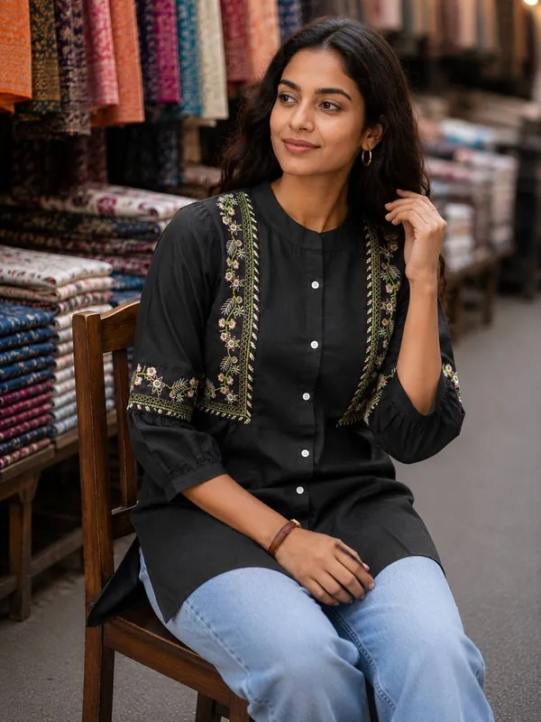 Black_Embroidered_Straight_Fit_Kurti_for_Women