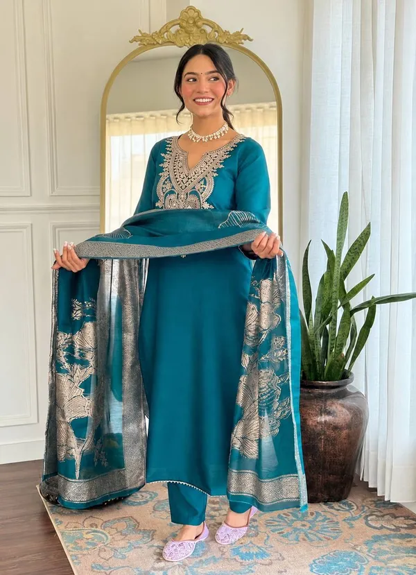 Teal_Embroidered_Straight_Suit_Set_for_Women