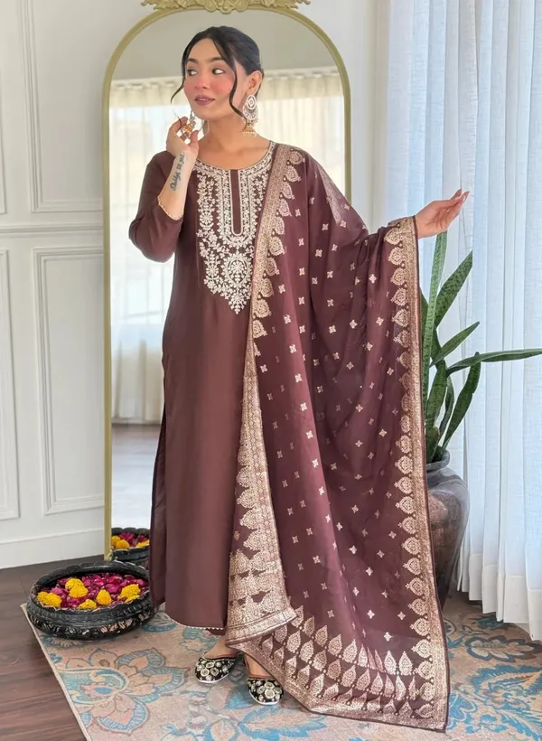 Brown_Embroidered_Straight_Kurta_Set_for_Women