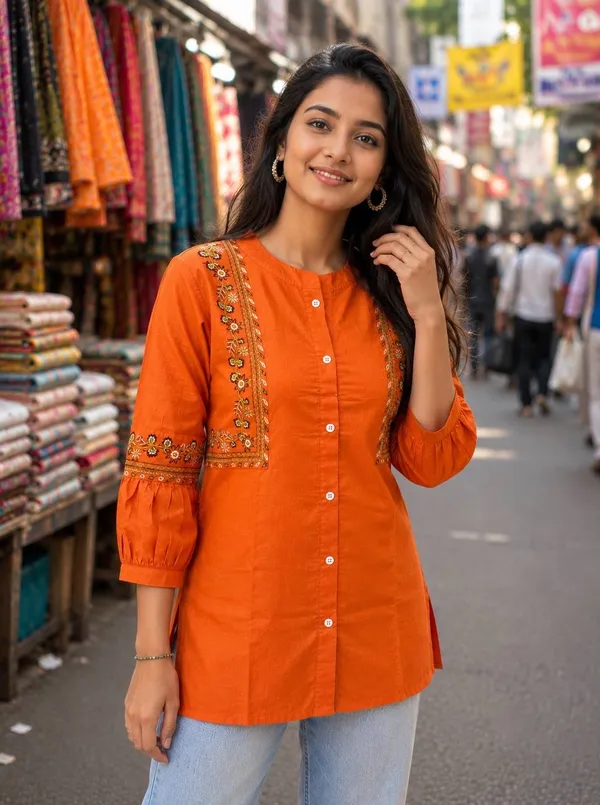 Orange_Textured_Embroidered_Straight_Kurta_For_Women