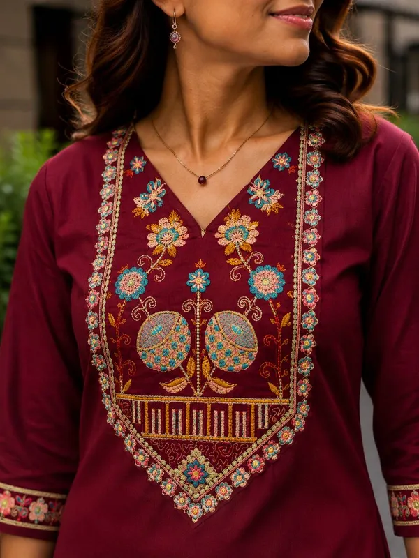 Maroon_Embroidered_Straight_Kurta_Set_for_Women