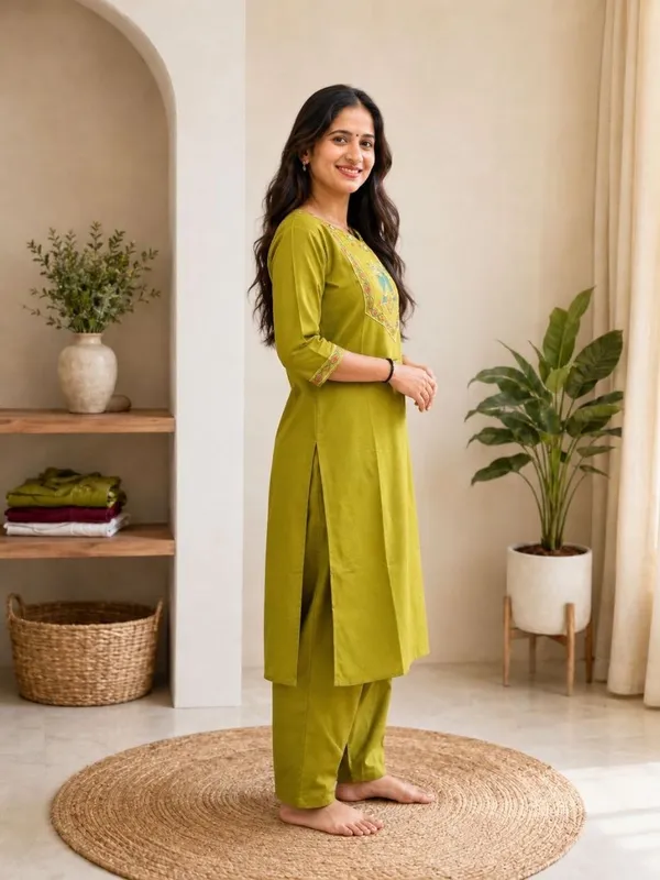 Olive_Green_Embroidered_Straight_Kurta_Set_For_Women