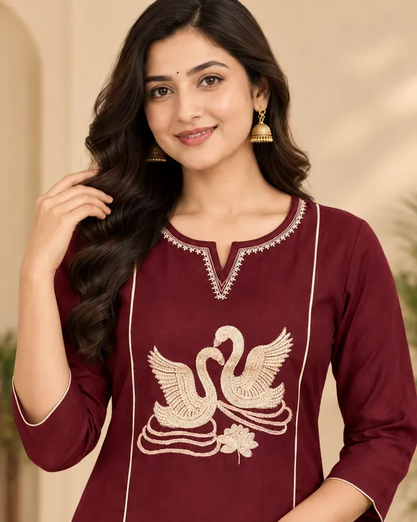 Maroon_Embroidered_Straight_Kurta_Set_for_Women