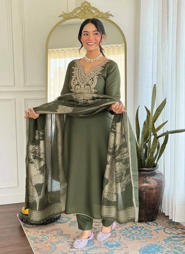 Olive_Embroidered_Ethnic_Suit_Set_For_Women