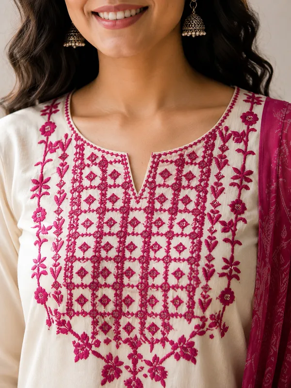 Off_White_Embroidered_Straight_Kurta_Set_For_Women