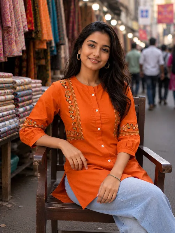Orange_Textured_Embroidered_Straight_Kurta_For_Women