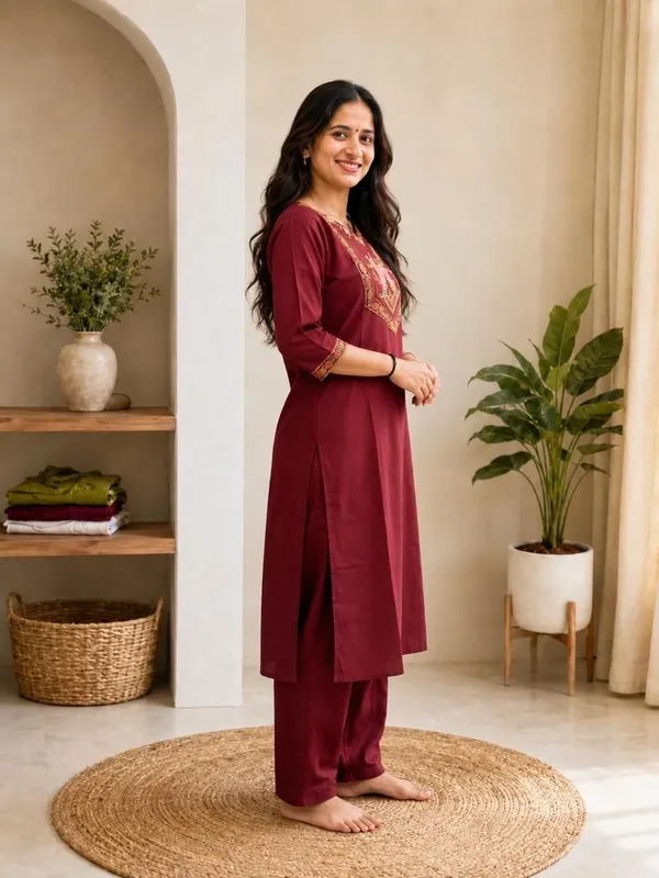 Maroon_Embroidered_Straight_Kurta_Set_for_Women