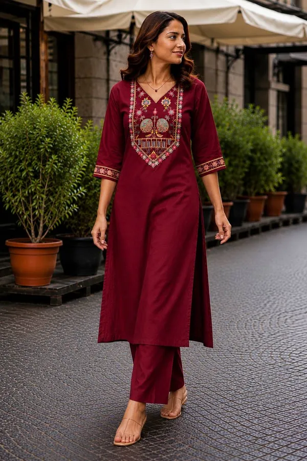 Maroon_Embroidered_Straight_Kurta_Set_for_Women