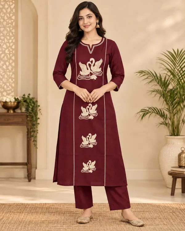 Maroon_Embroidered_Straight_Kurta_Set_for_Women