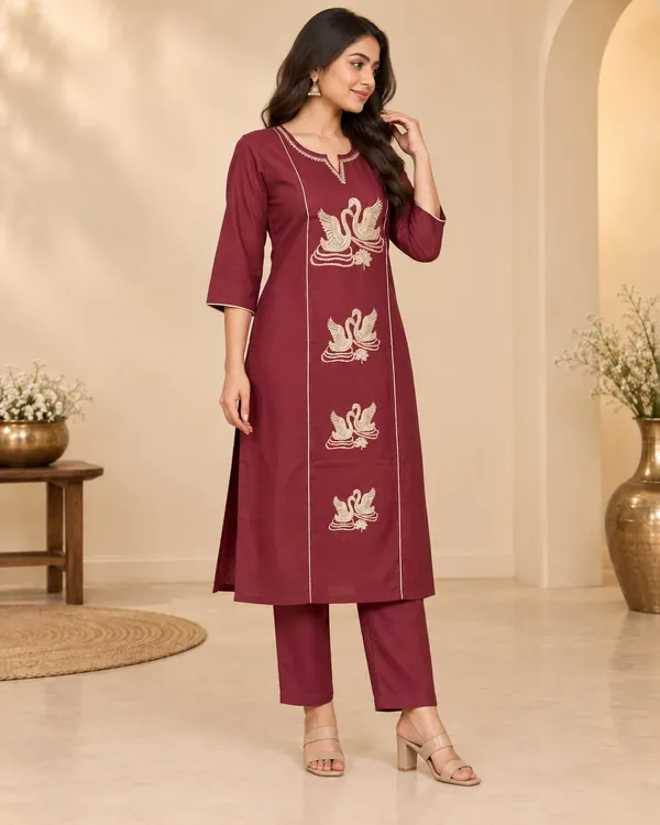 Maroon_Embroidered_Straight_Kurta_Set_for_Women