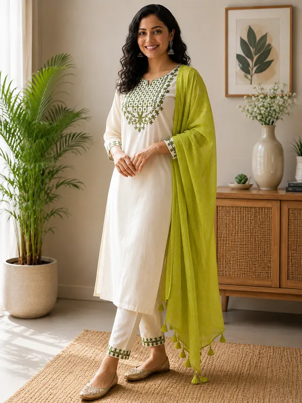 White_Green_Embroidered_Straight_Kurta_Set_for_Women