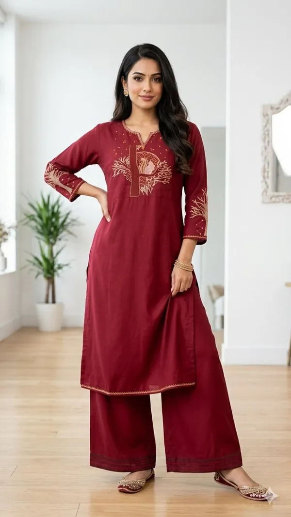 Maroon_Embroidered_Straight_Kurta_Set_for_Women