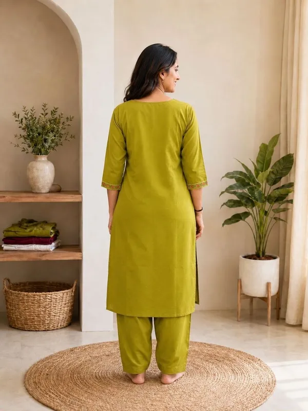 Olive_Green_Embroidered_Straight_Kurta_Set_For_Women