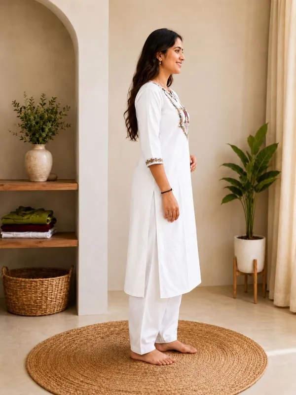White_Embroidered_Straight_Kurta_Set_For_Women