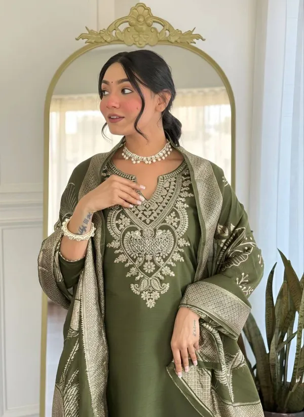 Olive_Embroidered_Ethnic_Suit_Set_For_Women