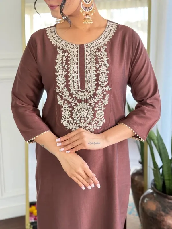 Brown_Embroidered_Straight_Kurta_Set_for_Women
