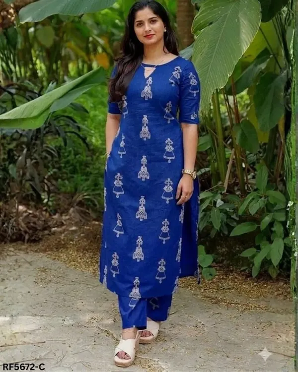 Blue_Printed_Straight_Kurta_Pant_Set_For_Women