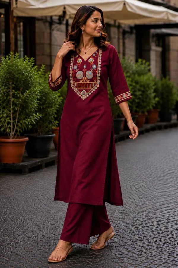 Maroon_Embroidered_Straight_Kurta_Set_for_Women