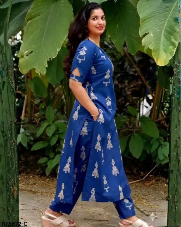 Blue_Printed_Straight_Kurta_Pant_Set_For_Women