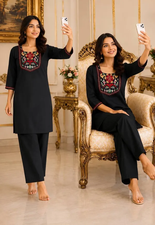 Black_Embroidered_Straight_Kurta_Pant_Set_for_Women