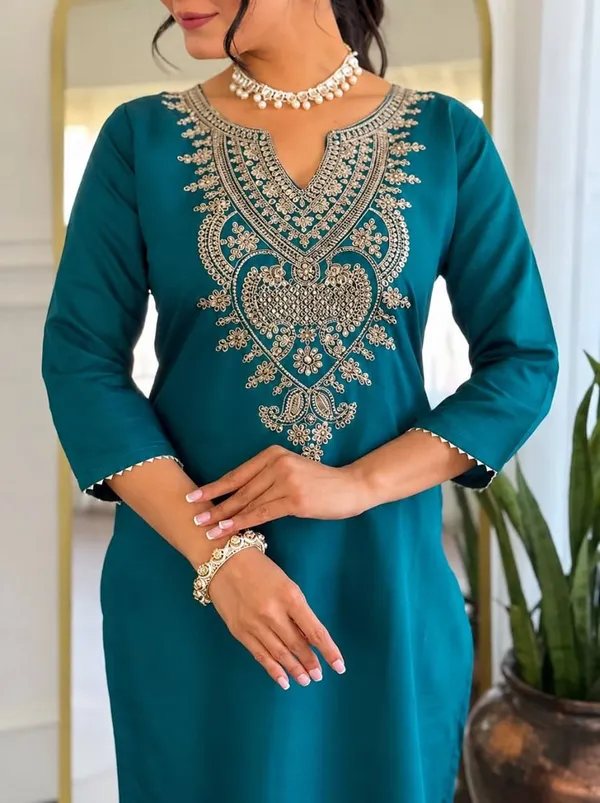 Teal_Embroidered_Straight_Suit_Set_for_Women