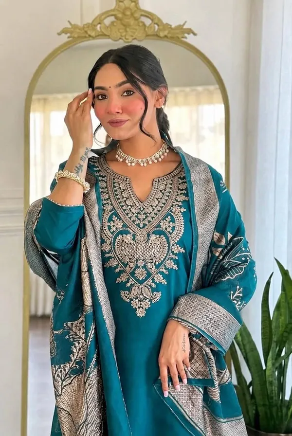 Teal_Embroidered_Straight_Suit_Set_for_Women
