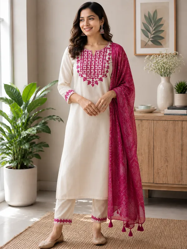 Off_White_Embroidered_Straight_Kurta_Set_For_Women