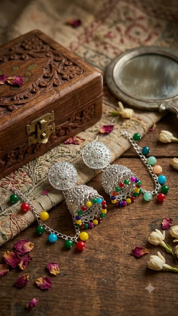 Silver_Toned_Multicolor_Beaded_Jhumka_Earrings_for_Women