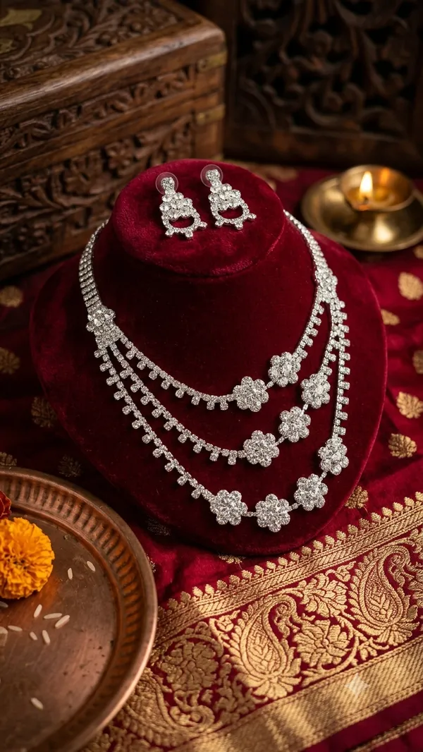 Silver_Tone_Crystal_Necklace_Set_For_Women