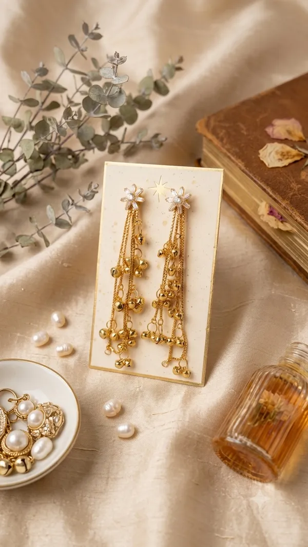 Gold_Tone_Floral_Chain_Drop_Earrings_for_Women