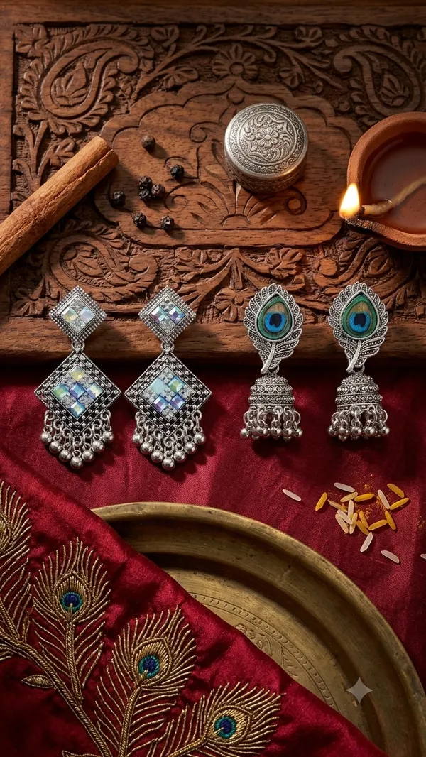 Silver_Tone_Peacock_Jhumka_Earrings_Set_for_Women