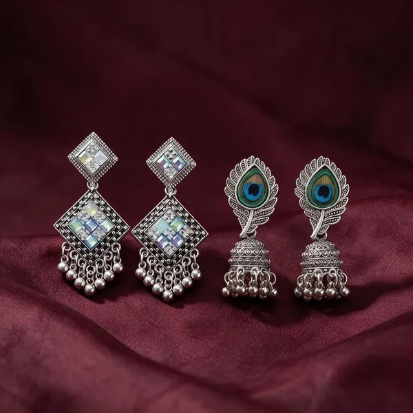Silver_Tone_Peacock_Jhumka_Earrings_Set_for_Women