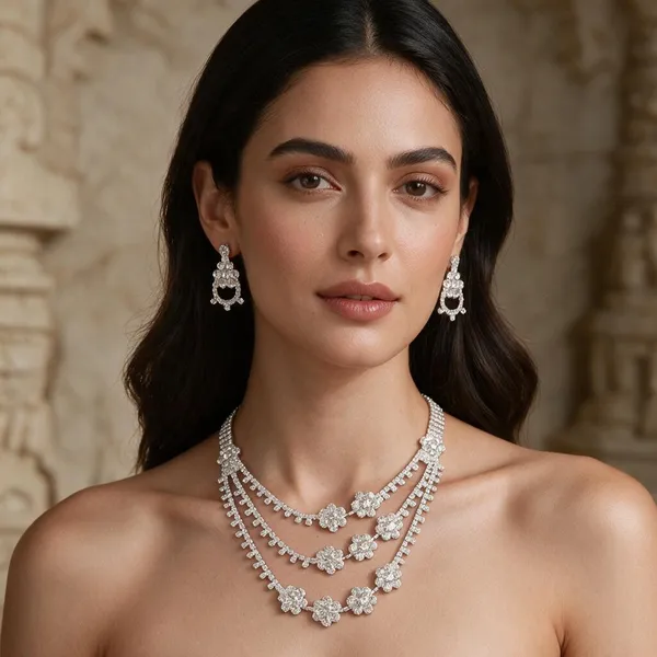 Silver_Tone_Crystal_Necklace_Set_For_Women