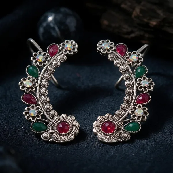 Silver_Toned_Floral_Stone_Drop_Earrings_for_Women