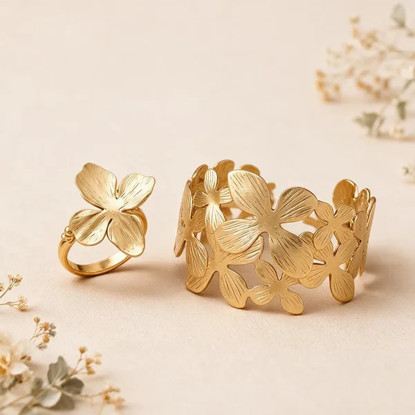 Gold_Tone_Floral_Bracelet_And_Ring_Set_For_Women