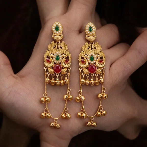 Gold_Tone_Temple_Style_Earrings_For_Women