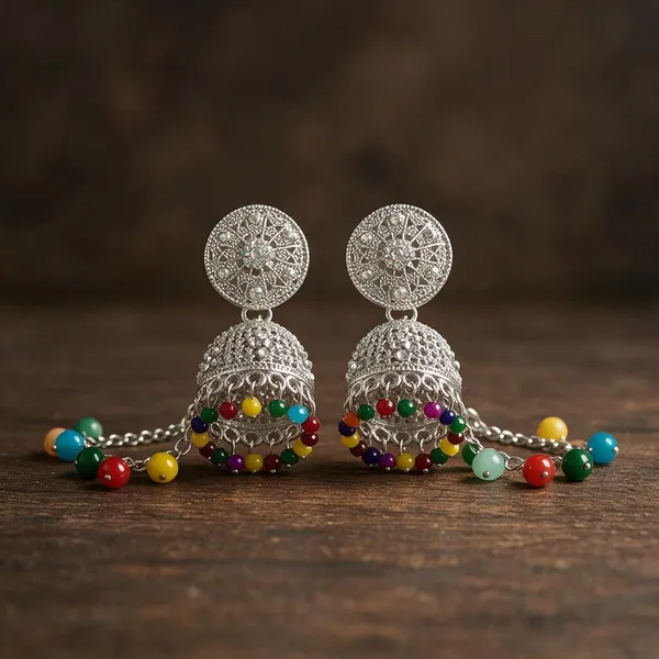 Silver_Toned_Multicolor_Beaded_Jhumka_Earrings_for_Women