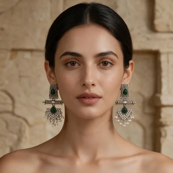 Green_Oxidized_Silver_Tone_Chandelier_Earrings_for_Women