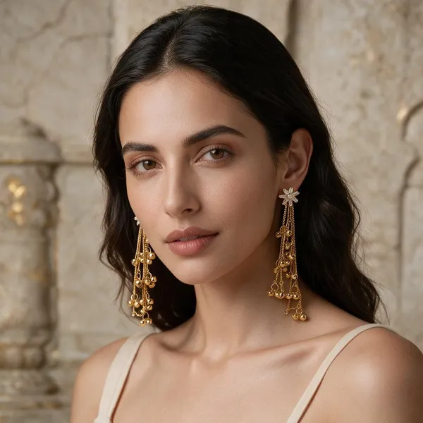 Gold_Tone_Floral_Chain_Drop_Earrings_for_Women