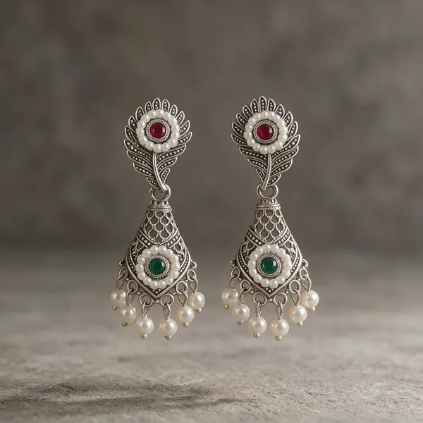 Silver_Toned_Oxidized_Pearl_Drop_Earrings_for_Women