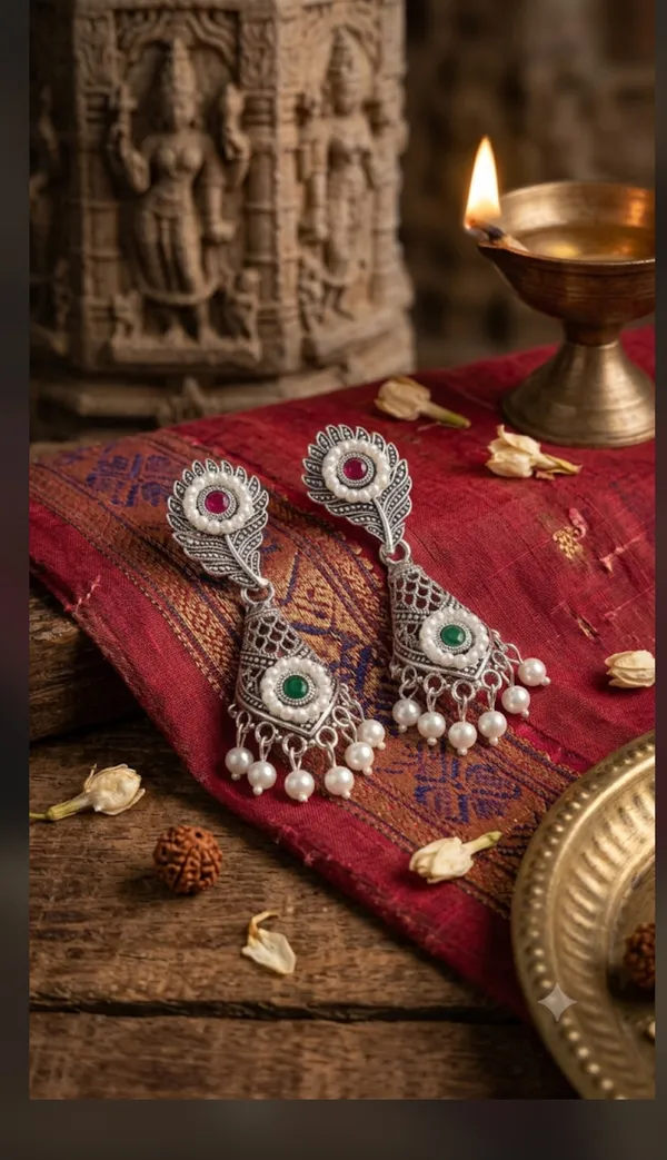 Silver_Toned_Oxidized_Pearl_Drop_Earrings_for_Women