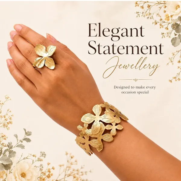 Gold_Tone_Floral_Bracelet_And_Ring_Set_For_Women