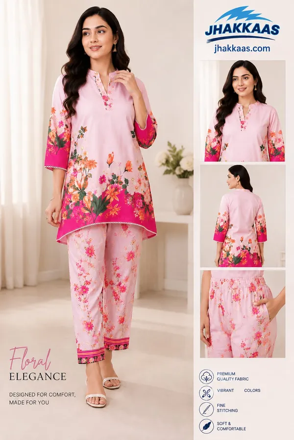 Pink_Floral_Straight_Kurta_Pant_Set_For_Women