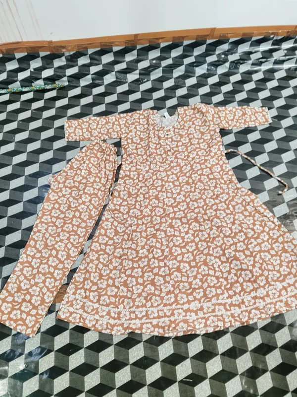 Brown_Floral_Print_Flared_Dress_for_Girls