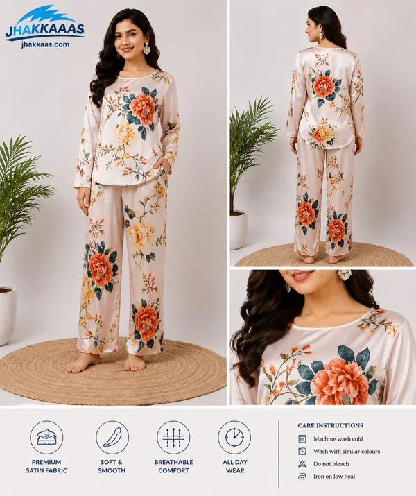 Pink_Satin_Floral_Print_Pajama_Set_For_Women