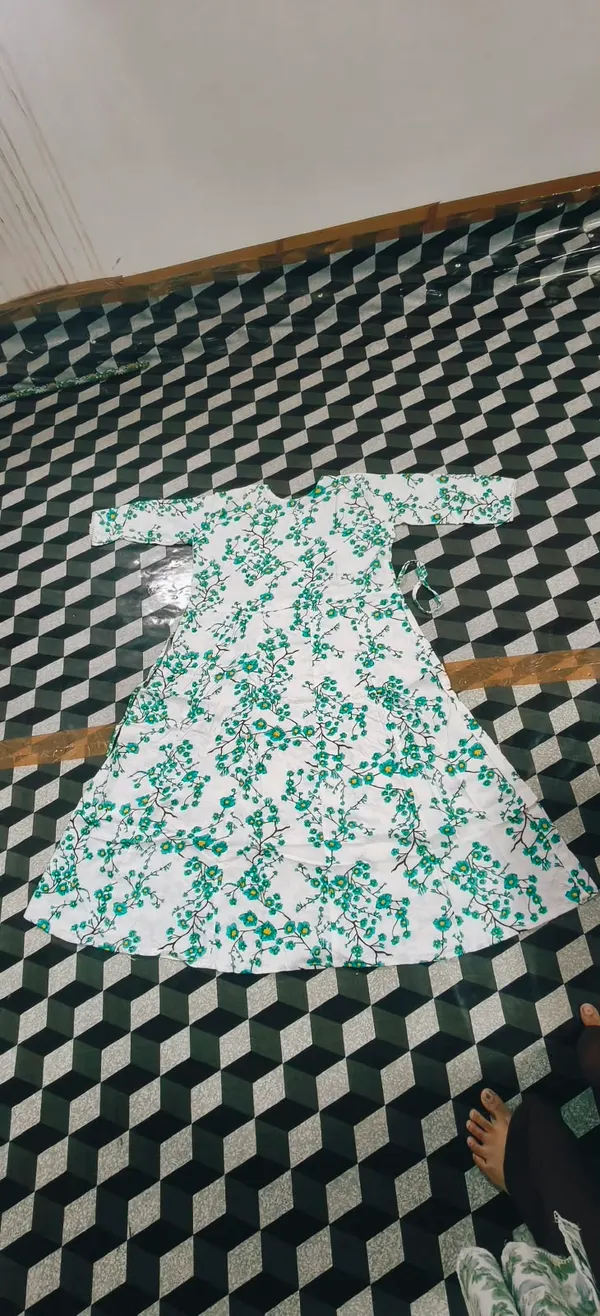 White_Floral_Print_Flared_Dress_For_Women