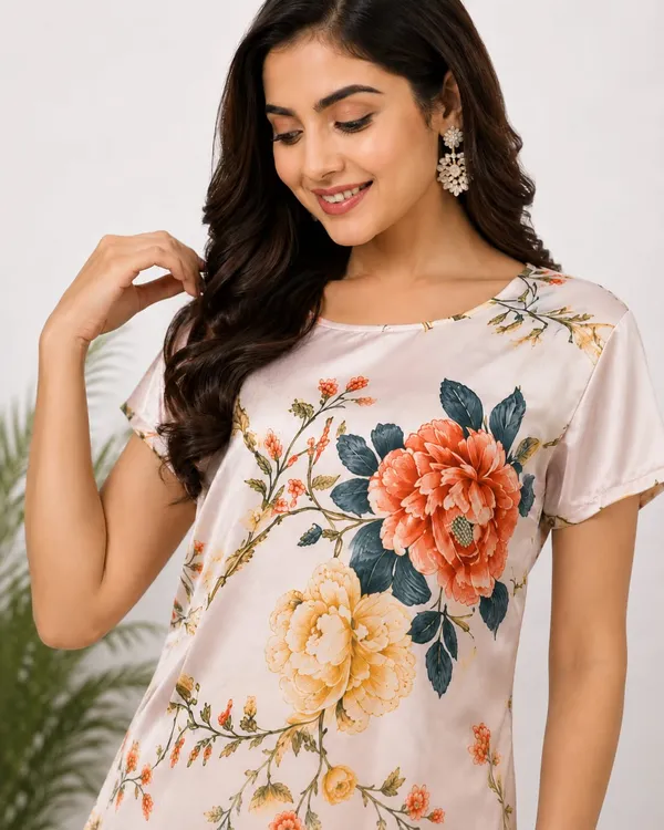 Pink_Satin_Floral_Print_Pajama_Set_For_Women